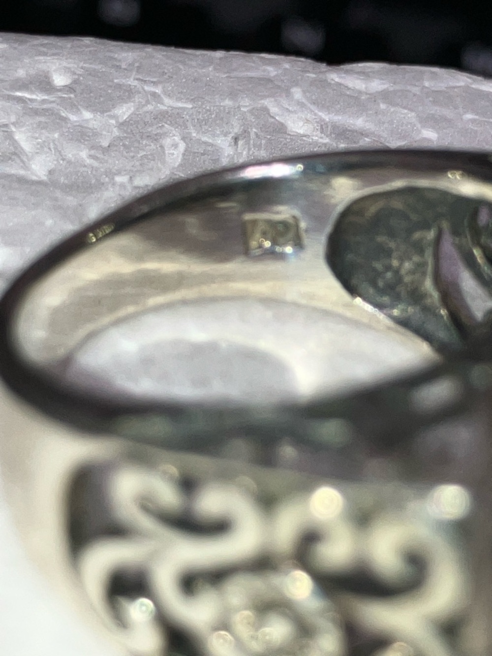 Sterling Silver Multicolor Inlay Wide Band Ring - Blue Green Pink Cream - Picture 9 of 9